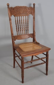 19th Century Carved Oak Cane Seat Chair