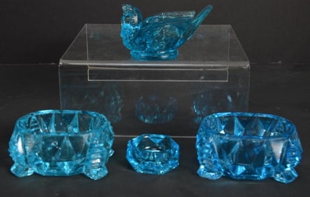 Collection of Blue Cut Glass Salts