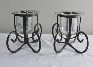 Pair of Metal and Glass Votives