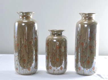 Three Metallic Glazed Pottery Vases