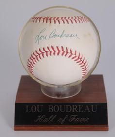 Autographed Lou Boudreau HOF Baseball