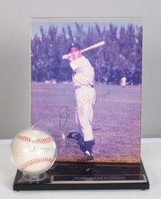 Joe DiMaggio Signed Ball and Picture in Display