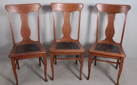 Three (3) Mission Style Oak Side Chairs