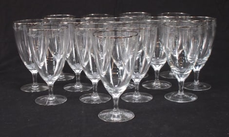 Fourteen (14) Pieces Etched Rim Glassware