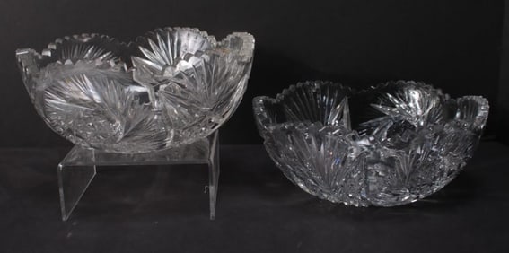 Near Pair of American Brilliant Cut Crystal Bowls