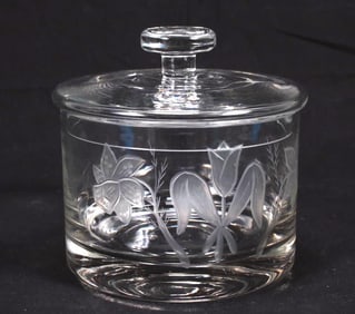 Etched Glass Lidded Jar