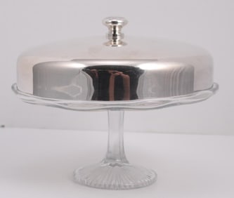 Glass Pie Stand with Silverplate Lid