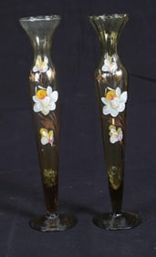 Pair of Yellow Glass Stem Vases