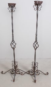 Pair of Large Wrought Iron Pricket Sticks