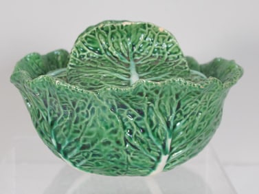 Portuguese Majolica Cabbage Leaf Covered Sugar