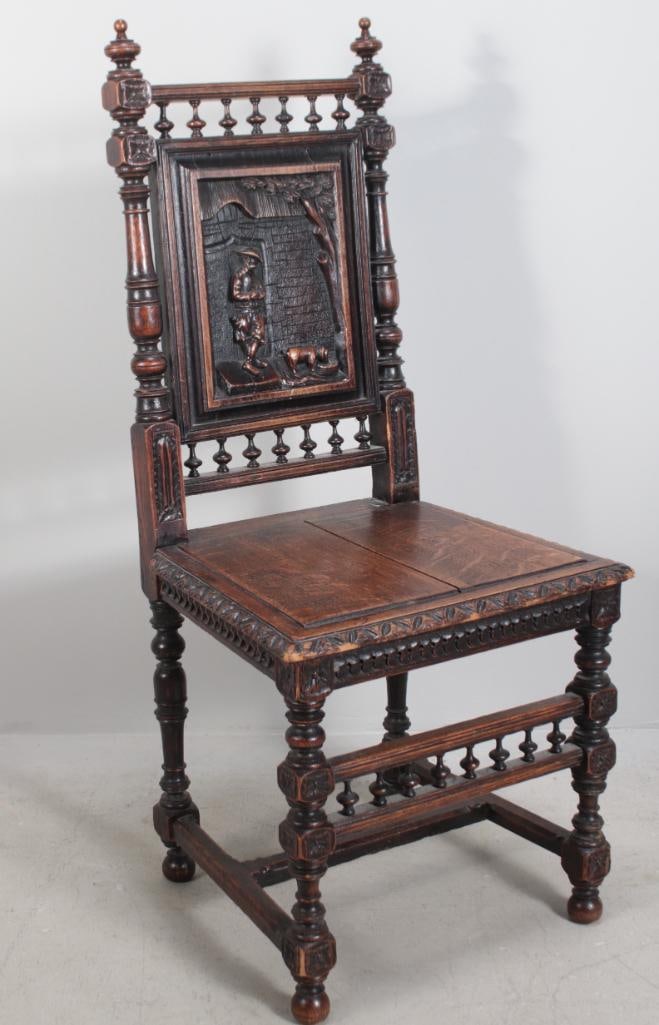 English Baroque Style Red-Oak Hall Chair (1 of 9)