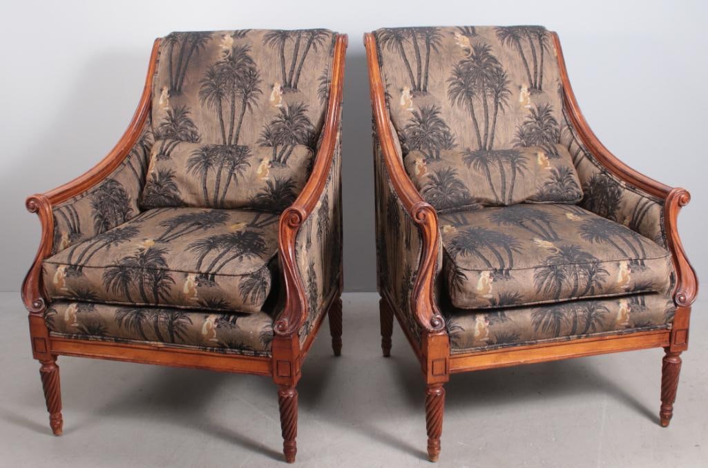 Pair of Louis XVI Style Mahogany Library Chairs (1 of 12)
