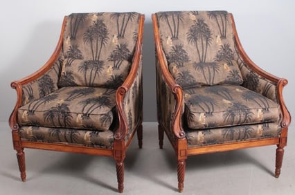 Pair of Louis XVI Style Mahogany Library Chairs
