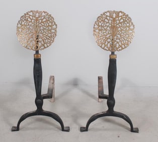 Pair of Iron and Brass Andirons