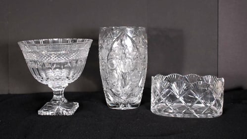 Three American Cut Crystal Objects