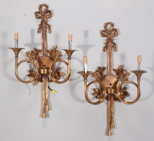 Pair of Brass Two Light Sconces