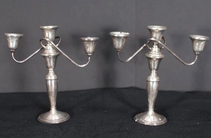 Pair of Rogers Sterling Weighted Three Light Candelabra