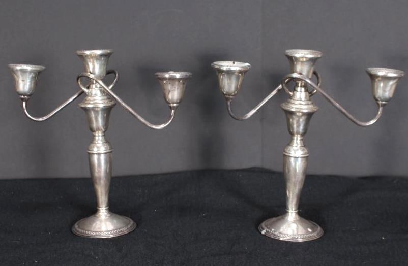 Pair of Rogers Sterling Weighted Three Light Candelabra (1 of 5)