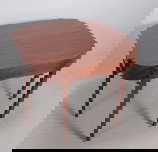 George III Style Flip Top Games Table: With a shaped top opening to reveal playing surface, over a plain, shaped frieze, the whole raised on four tapering square legs Dimensions: H 29 x W 34 x D 18 inches NOTE: Staining and