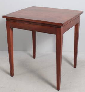 George III Style Table: With a square top over a plain frieze, raised on tapering square legs Dimensions: H 26 x W 22 x D 22 inches NOTE: Wear consistent with age and use