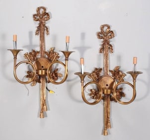 Pair of Brass Two Light Sconces