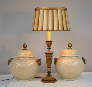Pair of Ceramic Jars and Lamp