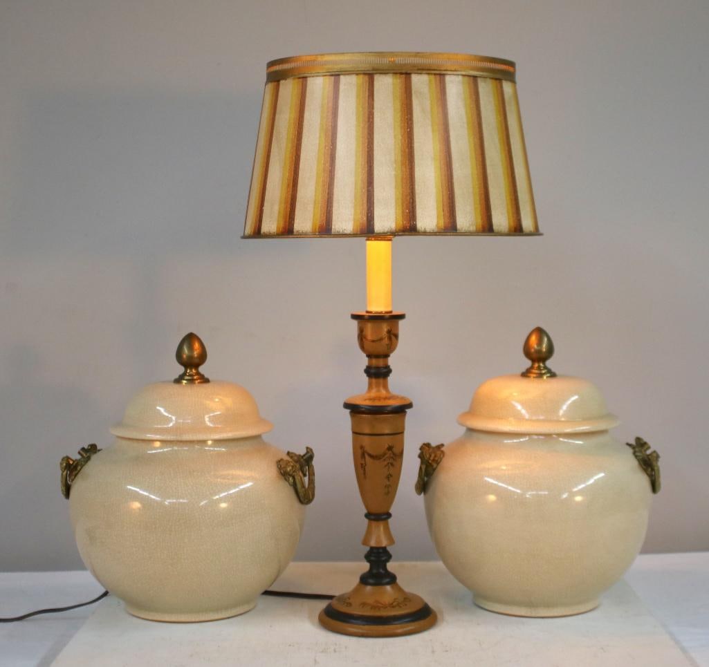 Pair of Ceramic Jars and Lamp (1 of 6)