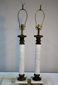 Pair of Marble Column Lamps