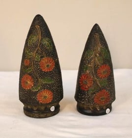 Pair of Hand-Decorated Ceramic Conical Vases