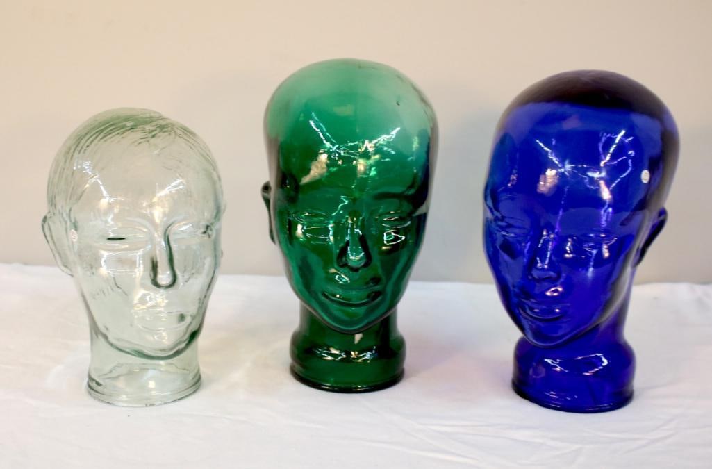 Three Blown Glass Display Head Forms (1 of 6)