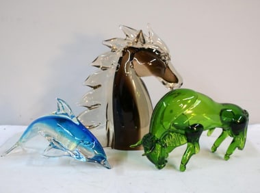 Group of Modern Art Glass Animal Sculptures