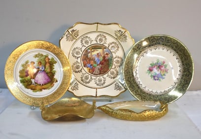 Group of Decorative Gilt Porcelain and Glass Tablewares