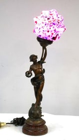 Art Nouveau Table Lamp with Spatter Globe Shade