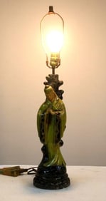 Glazed Ceramic Figural Table Lamp of a Chinese Scholar