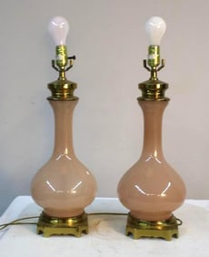 Pair of Blush Opaline Glass Table Lamps