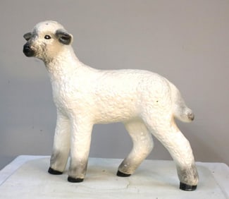 Large Painted Ceramic Lamb Figurine