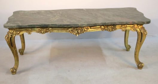 Giltwood Coffee Table with Green Marble Top
