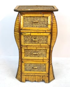 Painted Faux Bamboo and Wicker Four-Drawer Cabinet