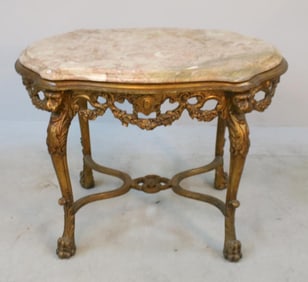 Rococo Style Giltwood Marble Top Center Table