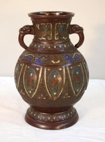 Chinese Cloisonné-Style Copper Vase