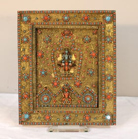 Gilt Metal and Turquoise-Set Tibetan-Style Panel