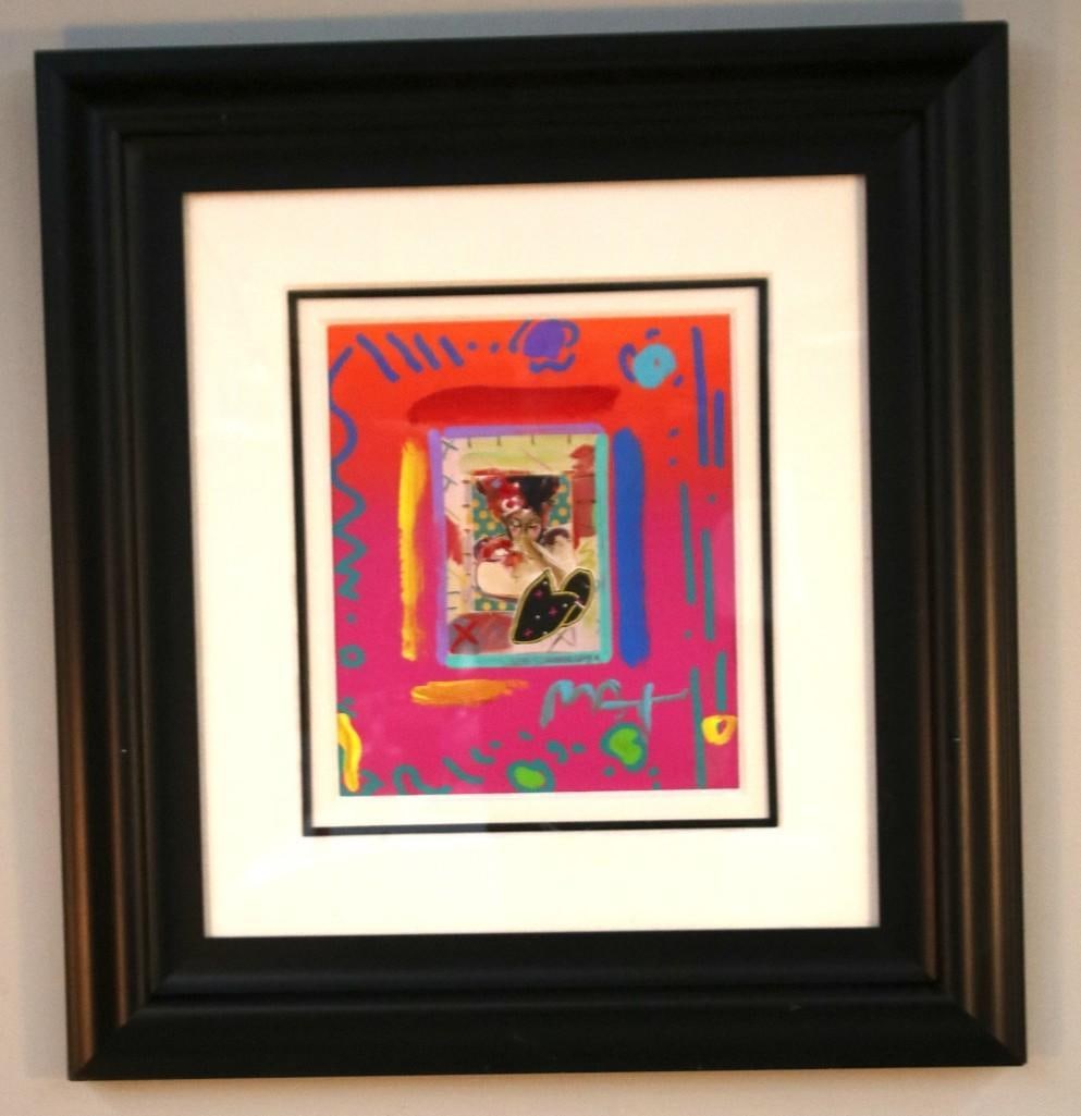 Peter Max (German American, b. 1937 -): Suzin Collage. Vibrant pop art of common subject, Suzin. Bio: Known for his bold colors, cosmic imagery, and multi-colored blends, which resonated with the countercultural movements of the 1960s and 7