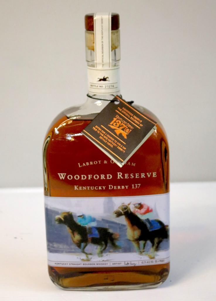 Woodford Reserve - Kentucky Derby 137 Bottle - 2011: Woodford Reserve - Kentucky Derby 137 Bottle - 2011This lot comprises a sealed bottle of Labrot & Graham Woodford Reserve Kentucky Straight Bourbon Whiskey issued as the Official Bourbon of the Ke