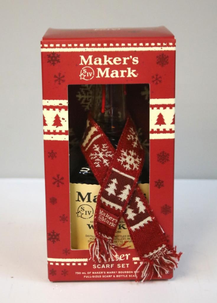 Maker’s Mark Winter Scarf Set: Maker’s Mark Winter Scarf SetMaker’s Mark Winter Scarf Set produced by Maker’s Mark Distillery at Star Hill Farm, Loretto, Kentucky, comprising one sealed 750 ml bottle of Maker’s Mark Kentuck