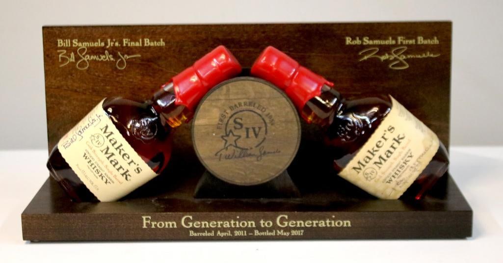 Maker’s Mark “From Generation to Generation" Presentation Set: Maker’s Mark “From Generation to Generation” Presentation SetCommemorative Maker’s Mark display set celebrating the generational transition from Bill Samuels Jr. to Rob Samuels, featuring
