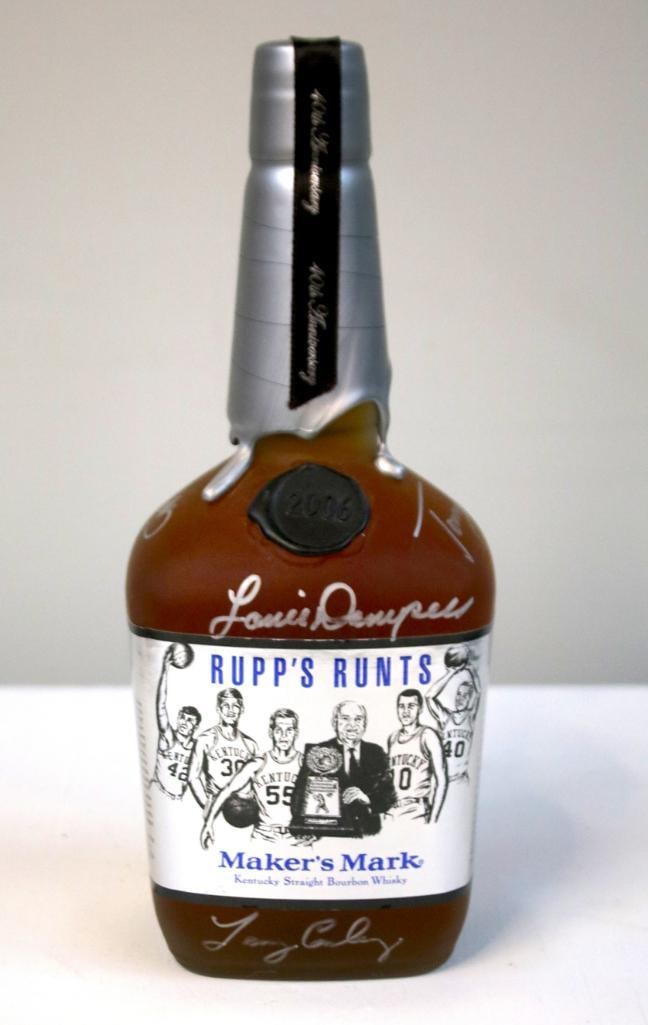 Maker's Mark - Rupp's Runts Signed Commemorative Bottle: Maker's Mark - Rupp's Runts Signed Commemorative Bottle#1750 of 18,000. Signed by: Louis Dampier, Thad Jaracz, Tommy Kron, Larry Conley, with Bill Samuels Jr. and Nick Nicholson (CEO Keeneland) This b