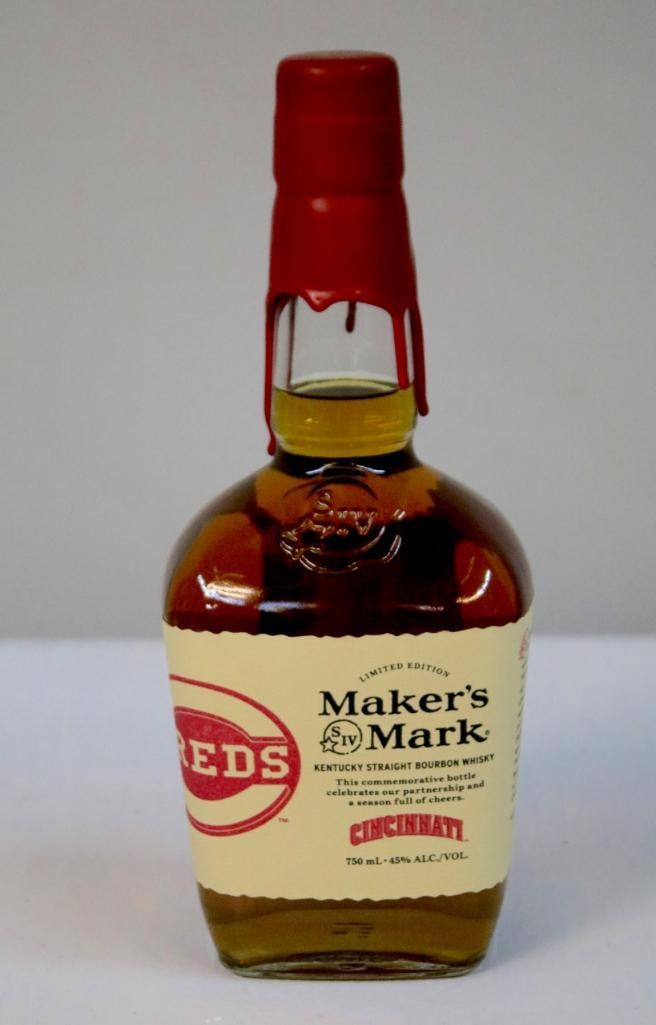 Maker’s Mark “Cincinnati Reds" Limited Edition Bottle: Maker’s Mark “Cincinnati Reds” Limited Edition Bottle2024 Season Partner Bottle, Signed by Rob SamuelsMaker’s Mark Kentucky Straight Bourbon Whisky, Star Hill Farm, Loretto, Kentucky, 750