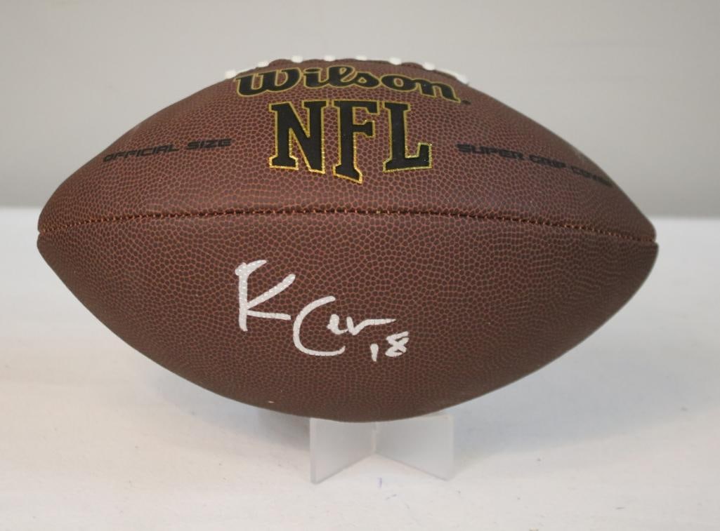 Randall Cobb Signed Wilson NFL Football: Wilson “Official Size” NFL football signed in silver marker by Randall Cobb, with “18” inscription, accompanied by an affixed authentication sticker numbered JSA WA297138. The ball sho