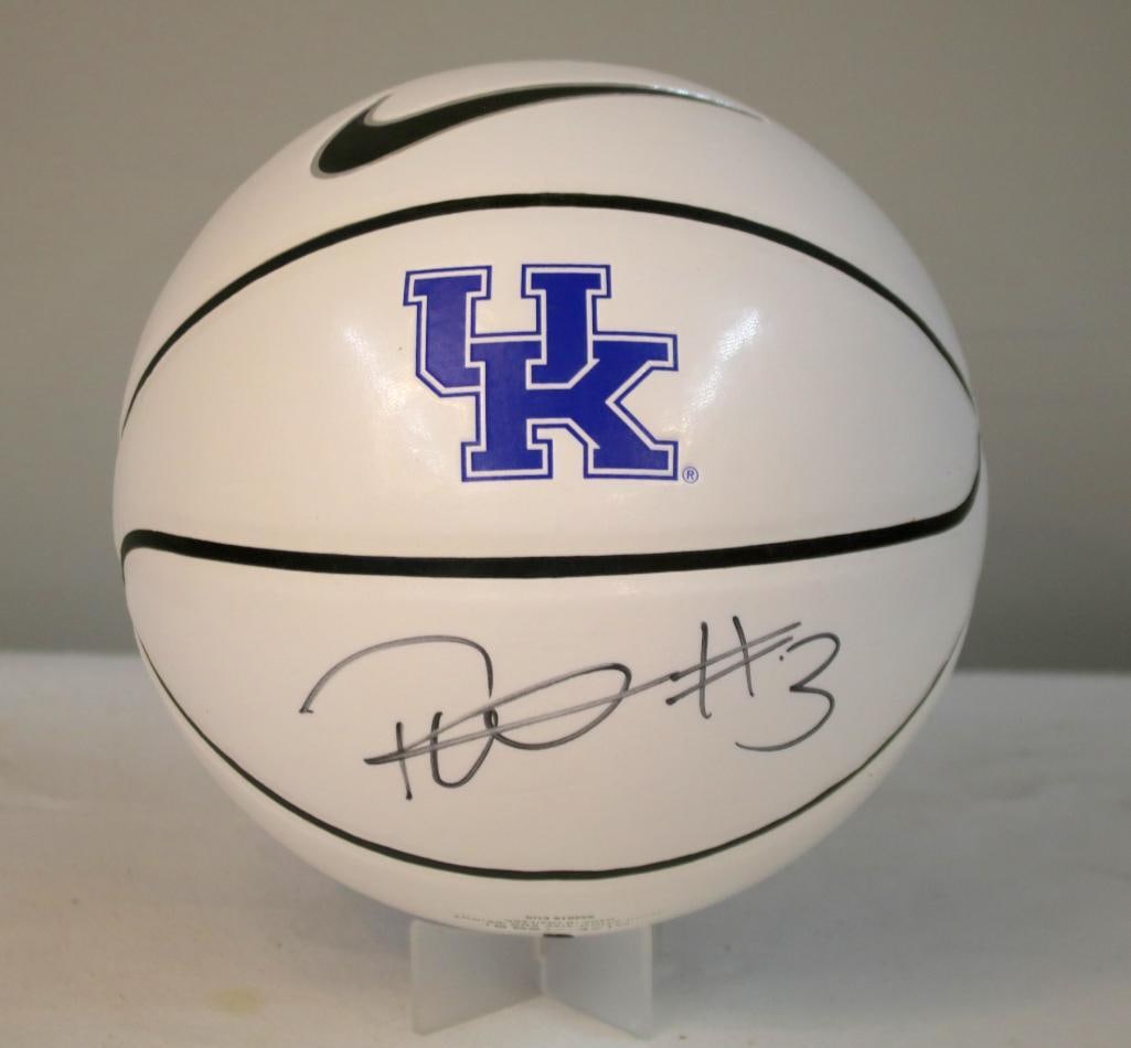 Tyler Ulis Signed UK Wildcats Nike Basketball: Kentucky Wildcats full-size Nike basketball in half white / half brown leather with blue UK logos and chrome “KENTUCKY” lettering, signed in black marker by Tyler Ulis with his jersey number �