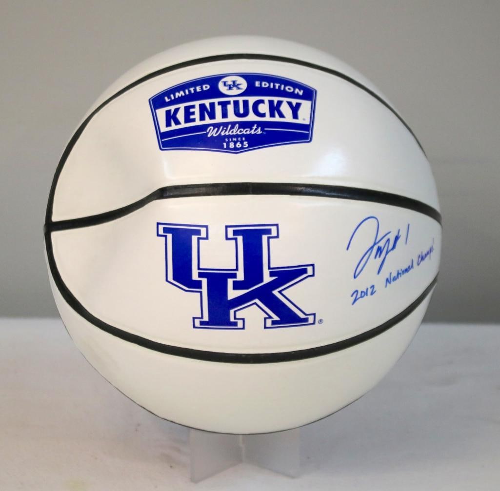 Darius Miller Signed UK Wildcats Basketball: Limited Edition University of Kentucky Wildcats full-size basketball signed in blue marker by Darius Miller with inscription “2012 National Champs,” featuring official UK logos; light surface